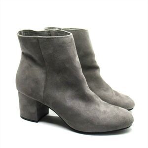 Chunky Heeled Booties Sz 9.5 Women's Gray Faux Leather 3.5" Heel Zipped Rebel
